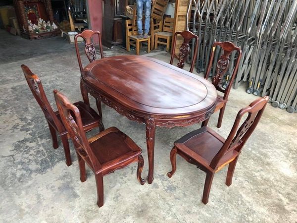 Bộ bàn ăn gỗ cẩm lai 6 ghế thanh lý | Thanh Lý Hoài Lương